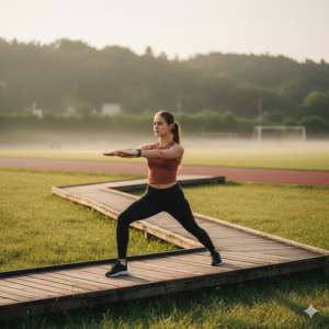 Eine Person praktiziert eine entspannende Yoga-Pose auf einer Matte im Freien, um die Regeneration nach dem Laufen zu fördern und die Beweglichkeit zu trainieren.